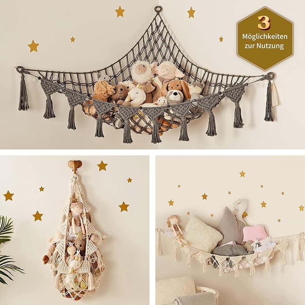 1 Pack Toy Storage Hammock and Net Hanging Organizer for Soft Toys, Dark Gray