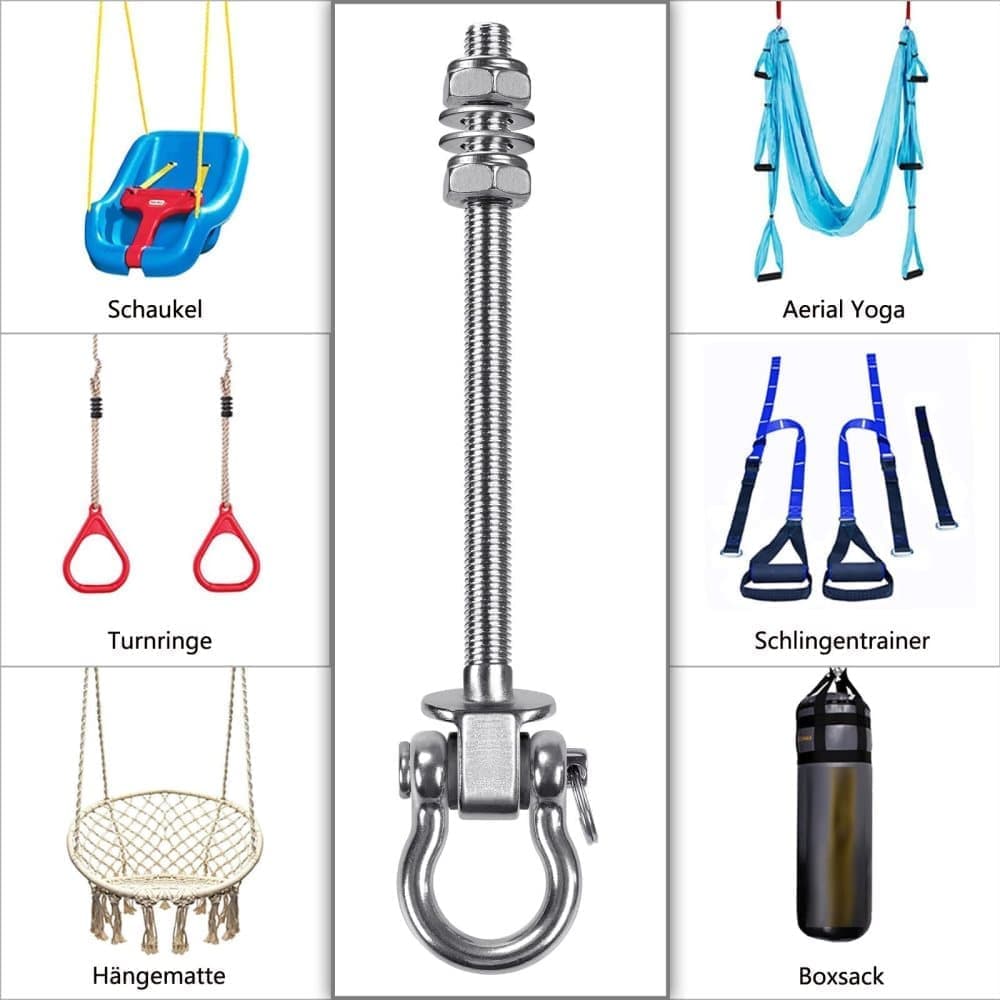 Stainless steel swing hooks 180° rotating for swings and hammocks, durable easy assembly