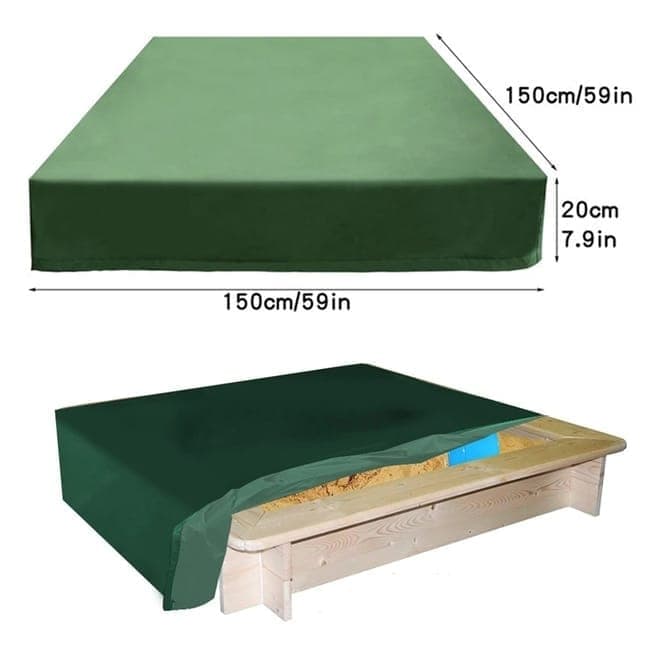Waterproof Sandbox Cover 150x150cm, Green, with Drawstring, Oxford Fabric, UV Protection, Dustproof, Portable for Garden Pool Furniture