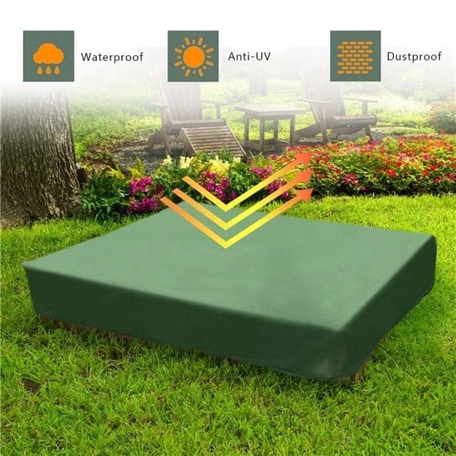 Waterproof Sandbox Cover 150x150cm, Green, with Drawstring, Oxford Fabric, UV Protection, Dustproof, Portable for Garden Pool Furniture