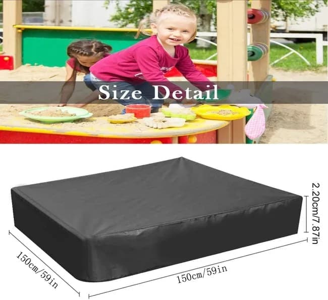 Waterproof Sandbox Cover 150x150cm, Black Oxford Fabric UV Protection Dustproof with Drawstring, Portable for Garden Pool Furniture