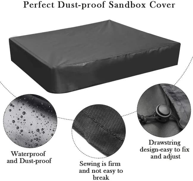 Waterproof Sandbox Cover 150x150cm, Black Oxford Fabric UV Protection Dustproof with Drawstring, Portable for Garden Pool Furniture