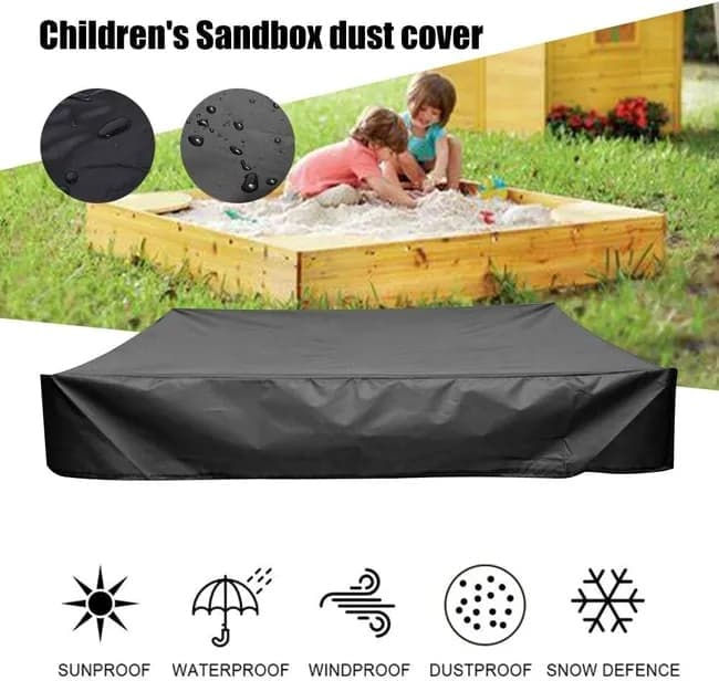 Waterproof Sandbox Cover 150x150cm, Black Oxford Fabric UV Protection Dustproof with Drawstring, Portable for Garden Pool Furniture