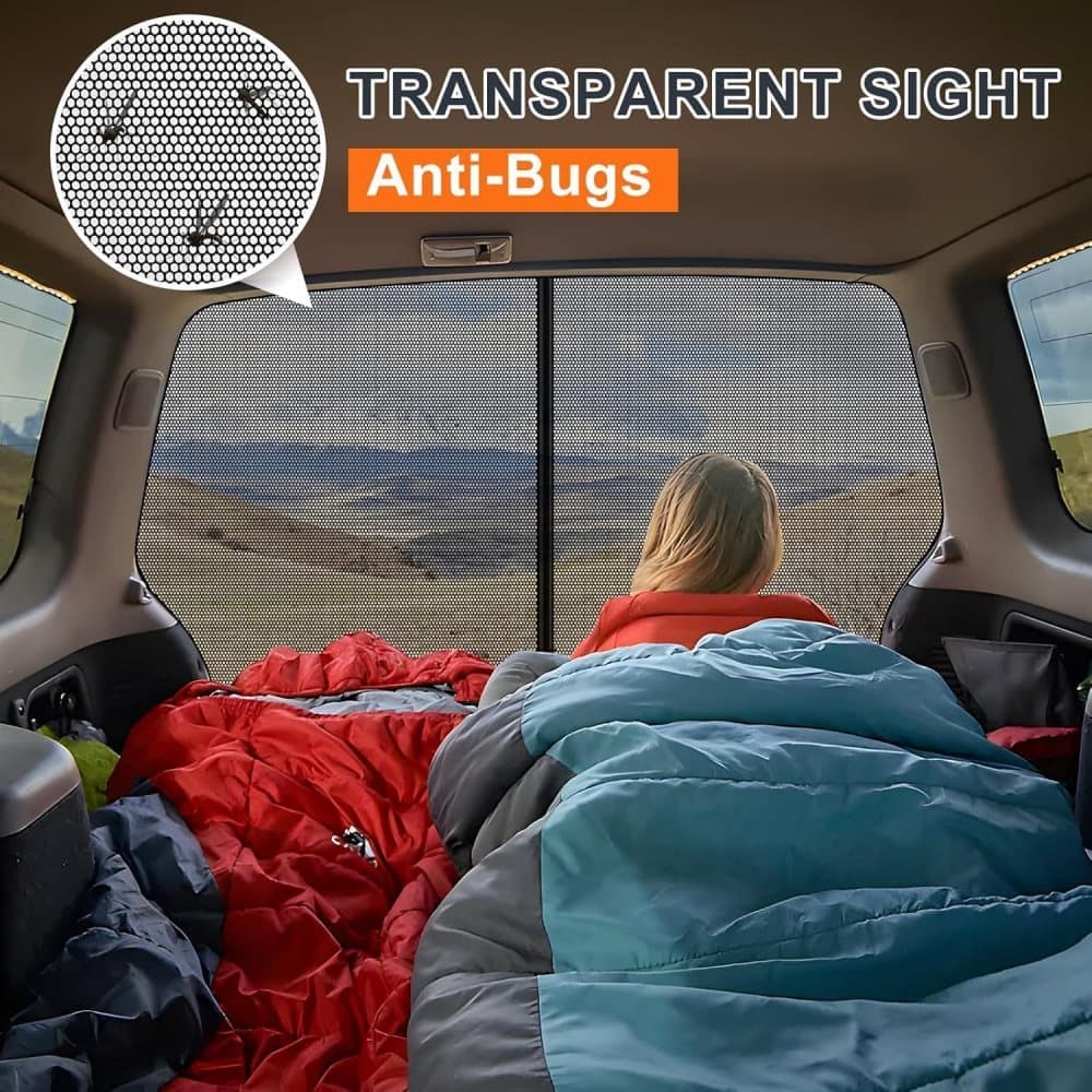 Universal Mosquito Net for Car Tailgate with Magnetic Attachment, Black, 210x165cm, Mosquito and Sun Protection for Camping and Motorhome Outdoors