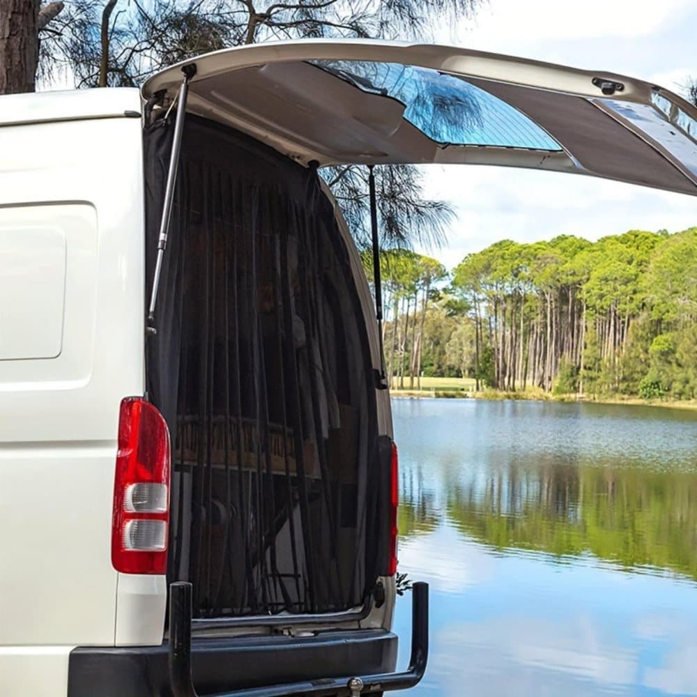 Universal Mosquito Net for Car Tailgate with Magnetic Attachment, Mosquito and Sun Protection, Compatible with Camping and Motorhome Outdoors, 180x150cm, Black
