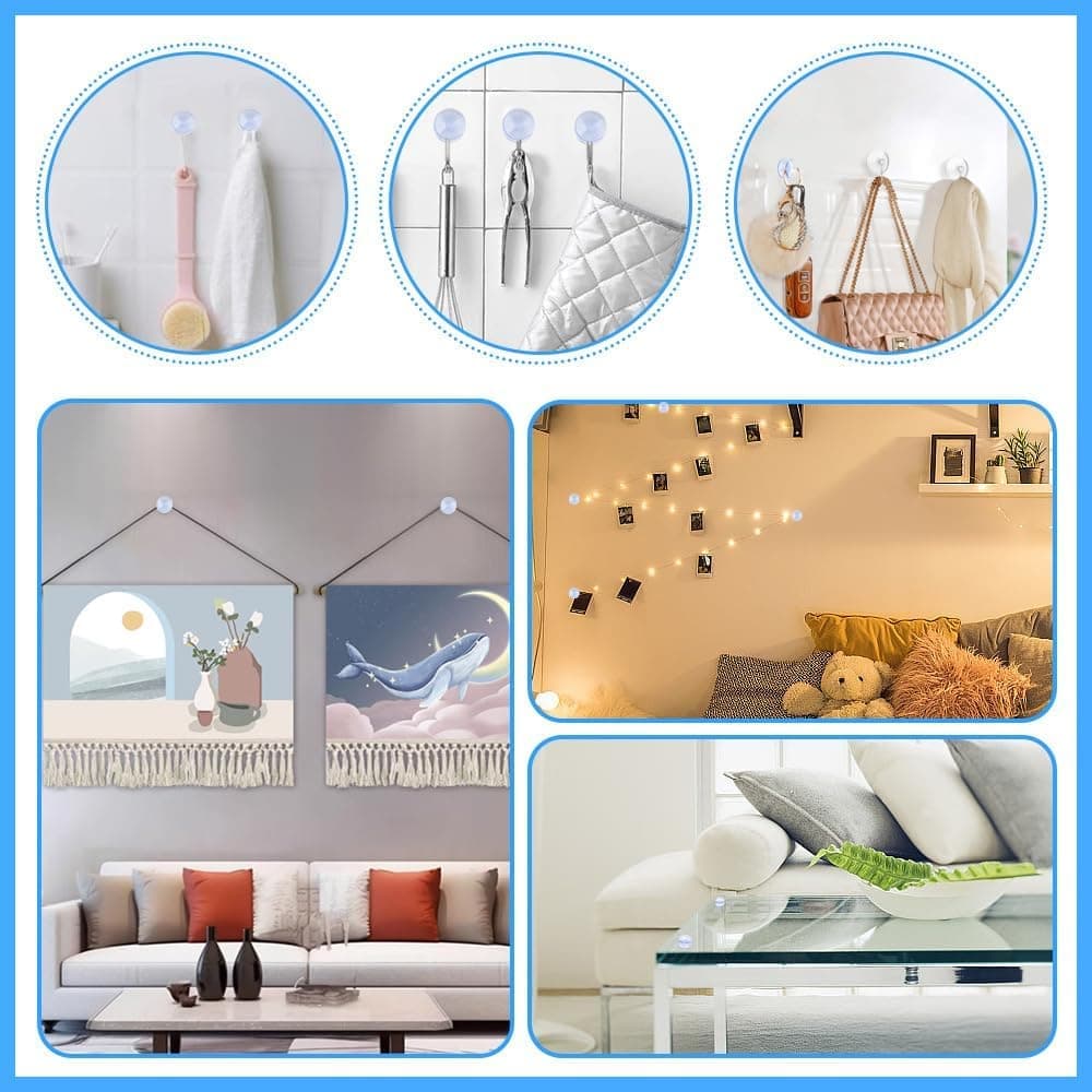 12pcs Non-Slip Suction Cups for Glass Tabletop, Transparent PVC Plastic, Double-Sided
