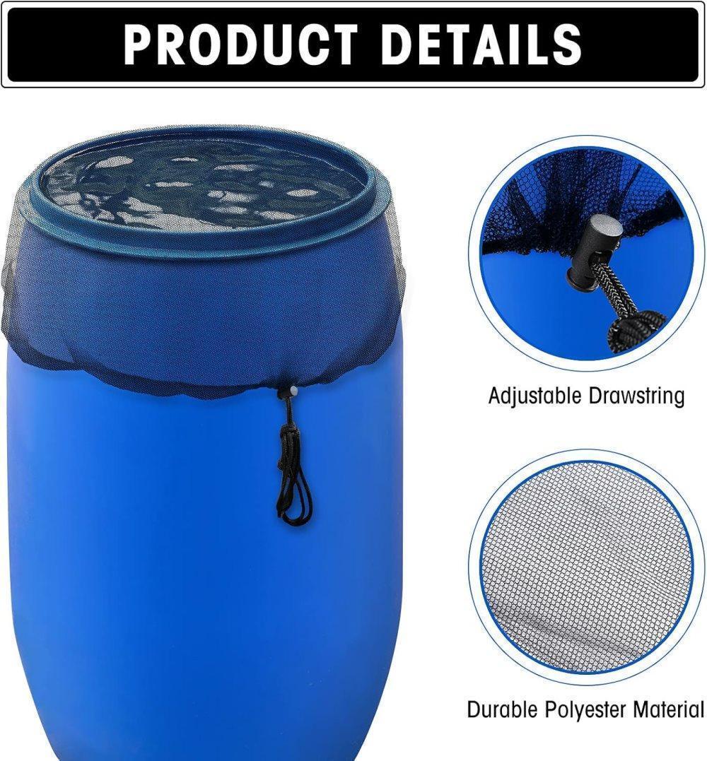 3-Pack Rain Barrel Mesh Lid Bucket Cover, Durable Polyester with Drawstring, Protects Against Debris, 60-120 cm
