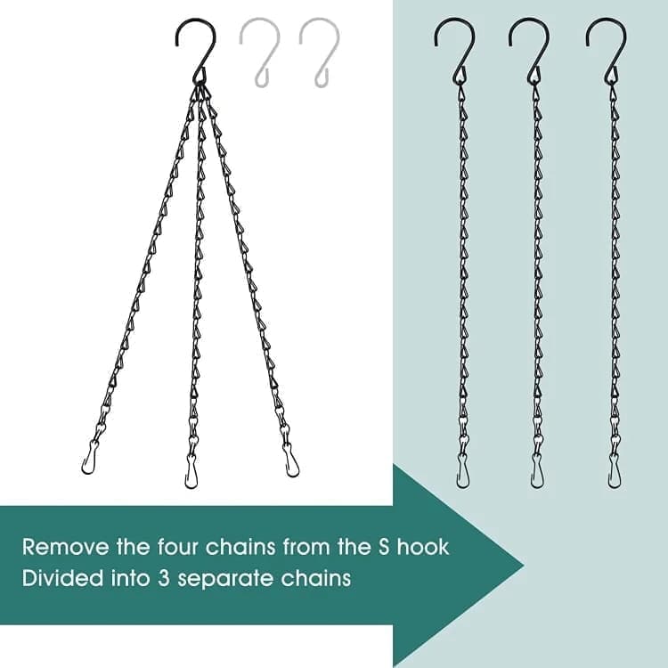 3-Pack Metal Hanging Chains for Plant Supports Bird Feeders Lanterns Wind Chimes with Strong Hooks, Outdoor Use