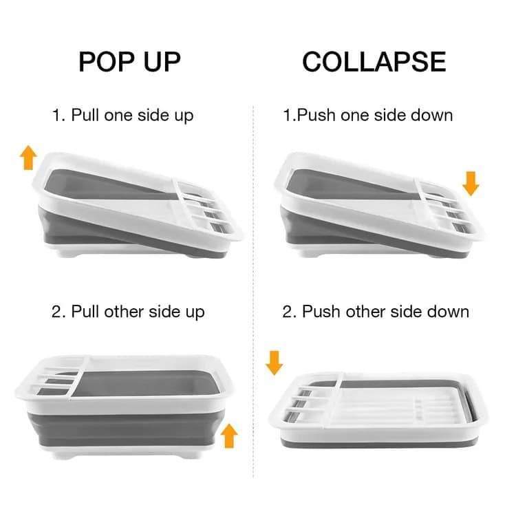 Foldable Dish Rack, gray plastic draining tray for kitchen and camping, 36.5 cm
