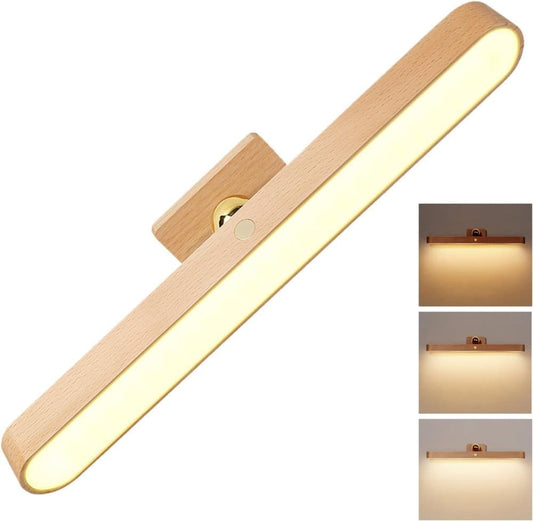 Wooden LED Wall Lamp 360 Degree Rotatable Magnetic Dimmable Night Light with USB Charging, Decorative Indoor Lighting for Home