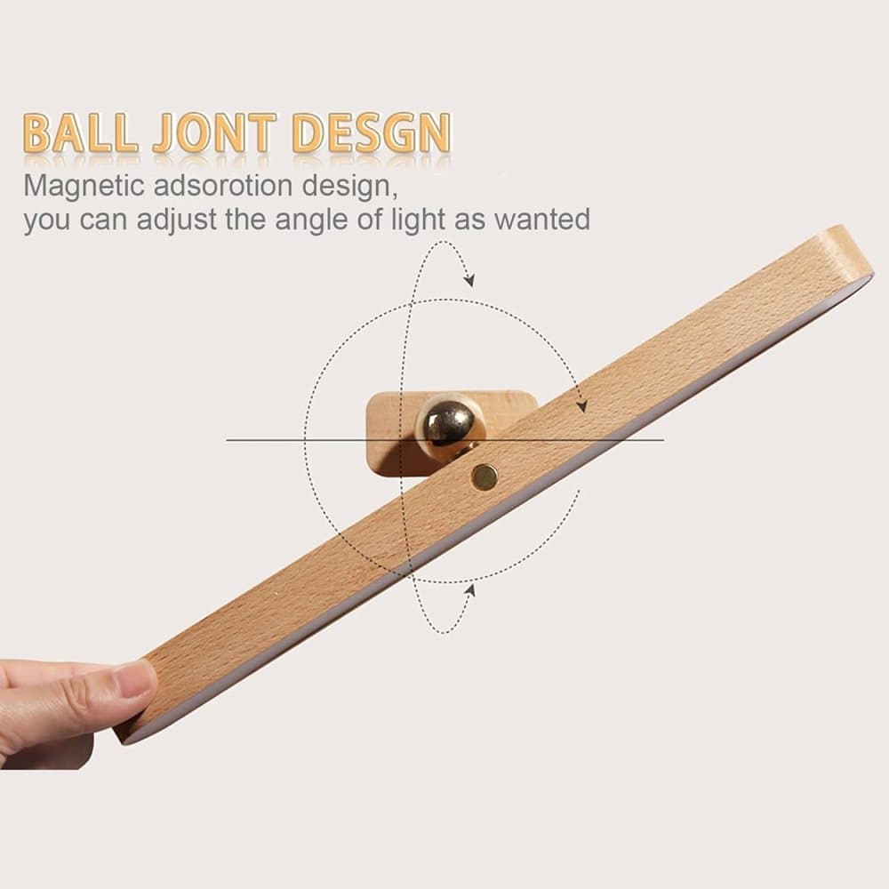 Wooden LED Wall Lamp 360 Degree Rotatable Magnetic Dimmable Night Light with USB Charging, Decorative Indoor Lighting for Home