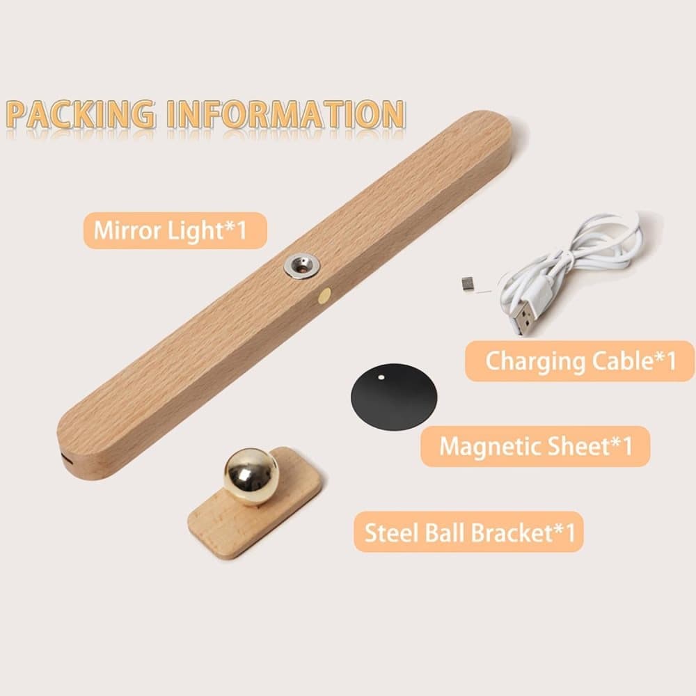 Wooden LED Wall Lamp 360 Degree Rotatable Magnetic Dimmable Night Light with USB Charging, Decorative Indoor Lighting for Home