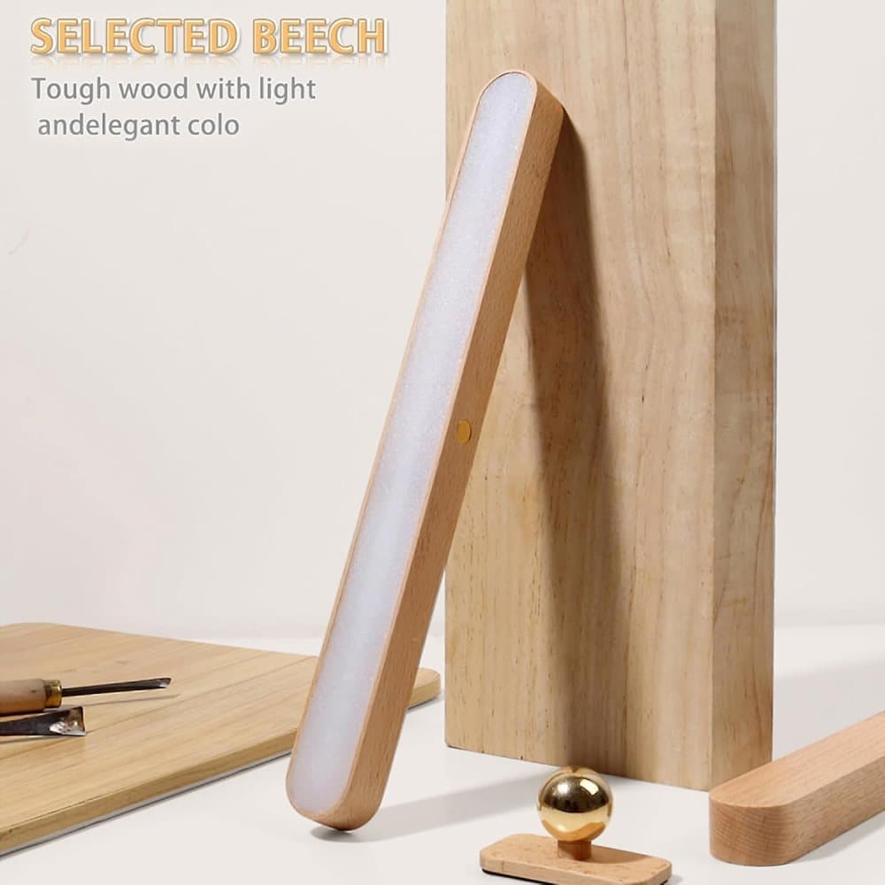 Wooden LED Wall Lamp 360 Degree Rotatable Magnetic Dimmable Night Light with USB Charging, Decorative Indoor Lighting for Home