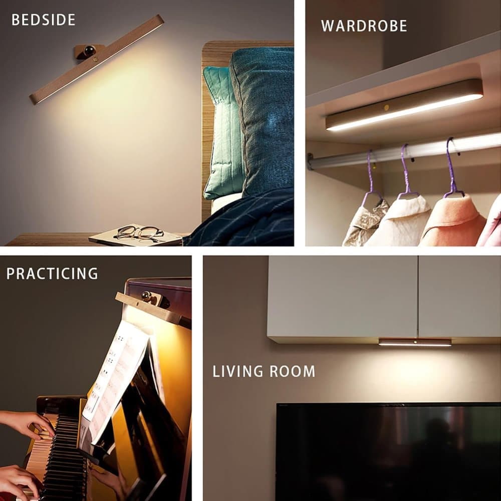 Wooden LED Wall Lamp 360 Degree Rotatable Magnetic Dimmable Night Light with USB Charging, Decorative Indoor Lighting for Home