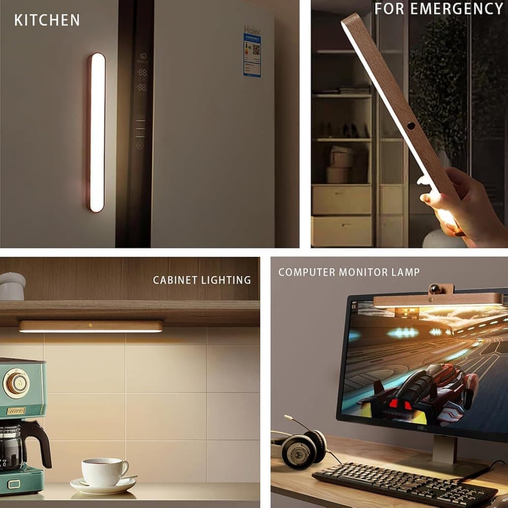 Wooden LED Wall Lamp 360 Degree Rotatable Magnetic Dimmable Night Light with USB Charging, Decorative Indoor Lighting for Home