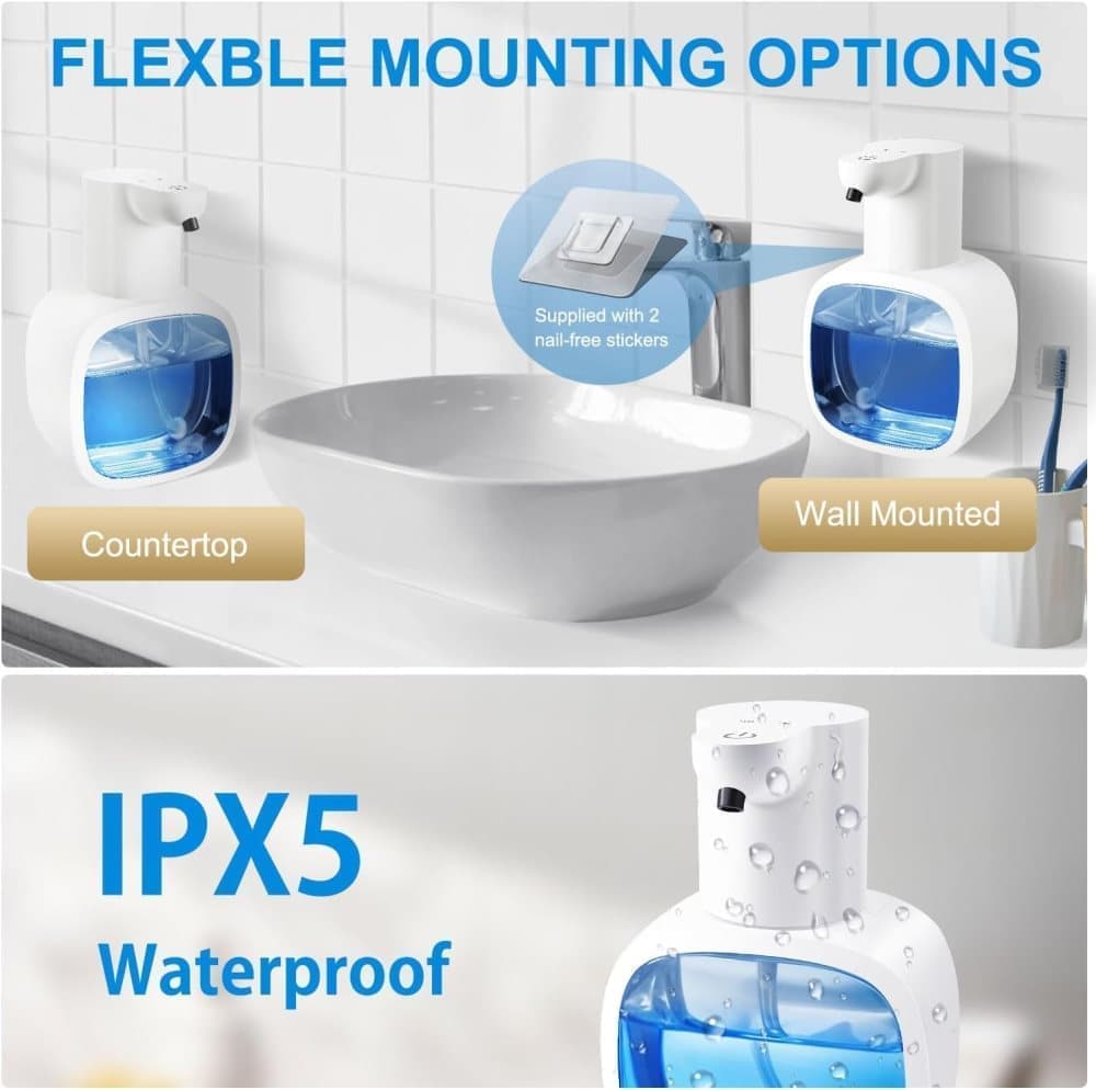 500ml Rechargeable Automatic Soap Dispenser Wall Mounted with 4 Levels, Compatible with Kitchen and Bathroom