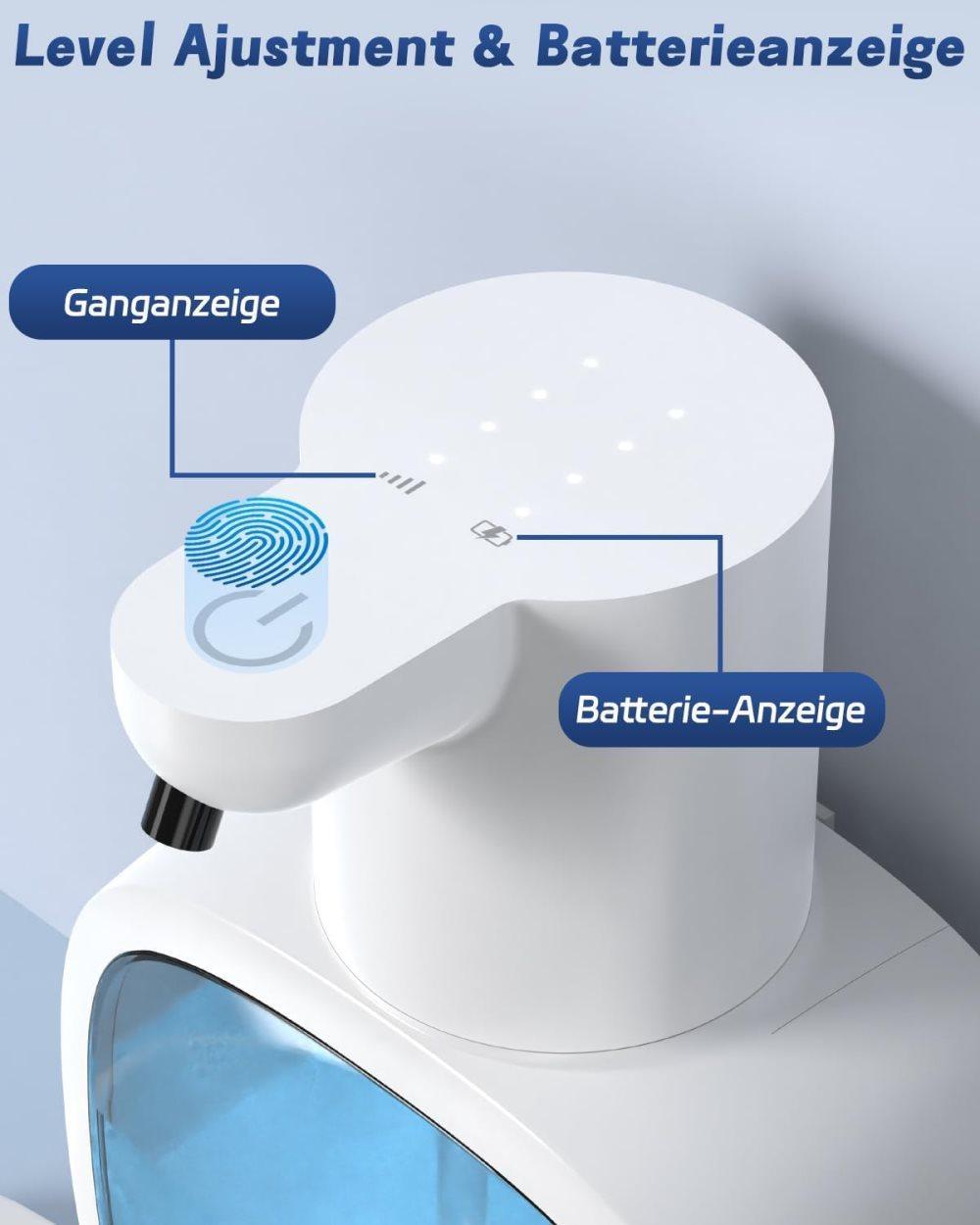 500ml Rechargeable Automatic Soap Dispenser Wall Mounted with 4 Levels, Compatible with Kitchen and Bathroom
