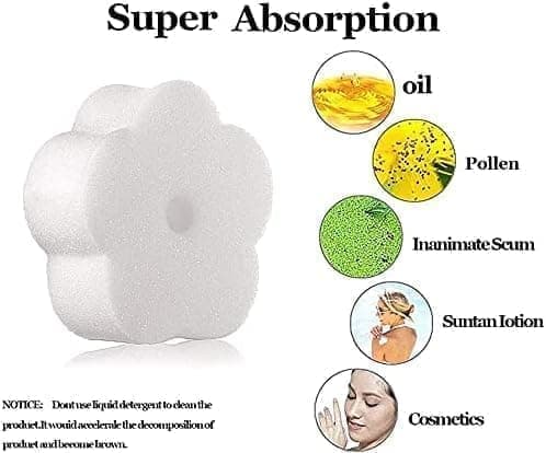 50-Pack Oil Absorbing Sponges for Pool, Flower Shaped, Effective Oil and Dirt Removal