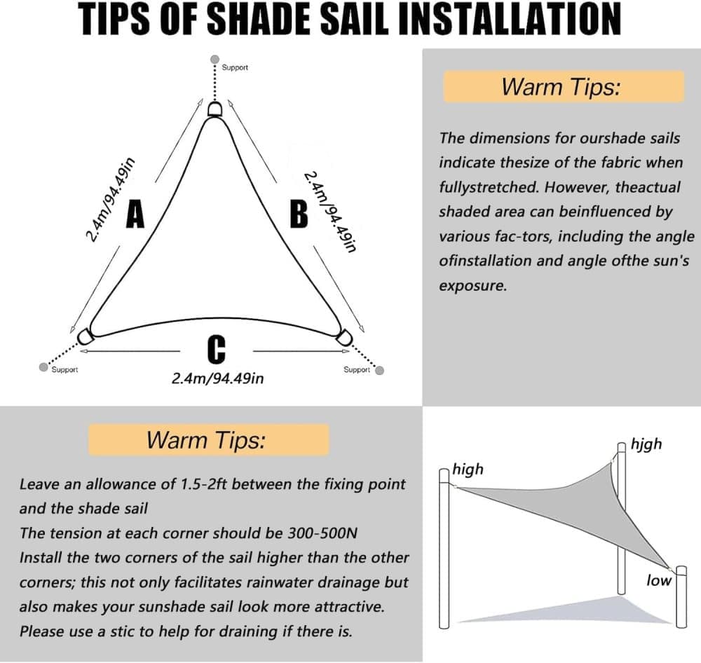 5x5x7M Waterproof Triangular Sun Sail with UV Protection for Garden Terrace and Pool, Dark Blue, Includes Mounting Materials