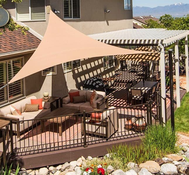 3x4x5M Waterproof Triangular Sun Sail with UV Protection for Garden Terrace and Pool, Light Brown, Includes Mounting Materials
