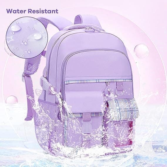 15.6 Inch Cute Kawaii Kids Backpack for Girls with Compartments, Elementary School & Teenage Girls School Bag, Purple