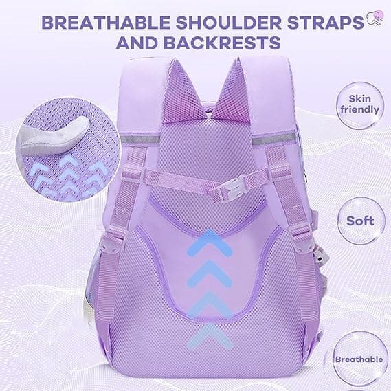 15.6 Inch Cute Kawaii Kids Backpack for Girls with Compartments, Elementary School & Teenage Girls School Bag, Purple