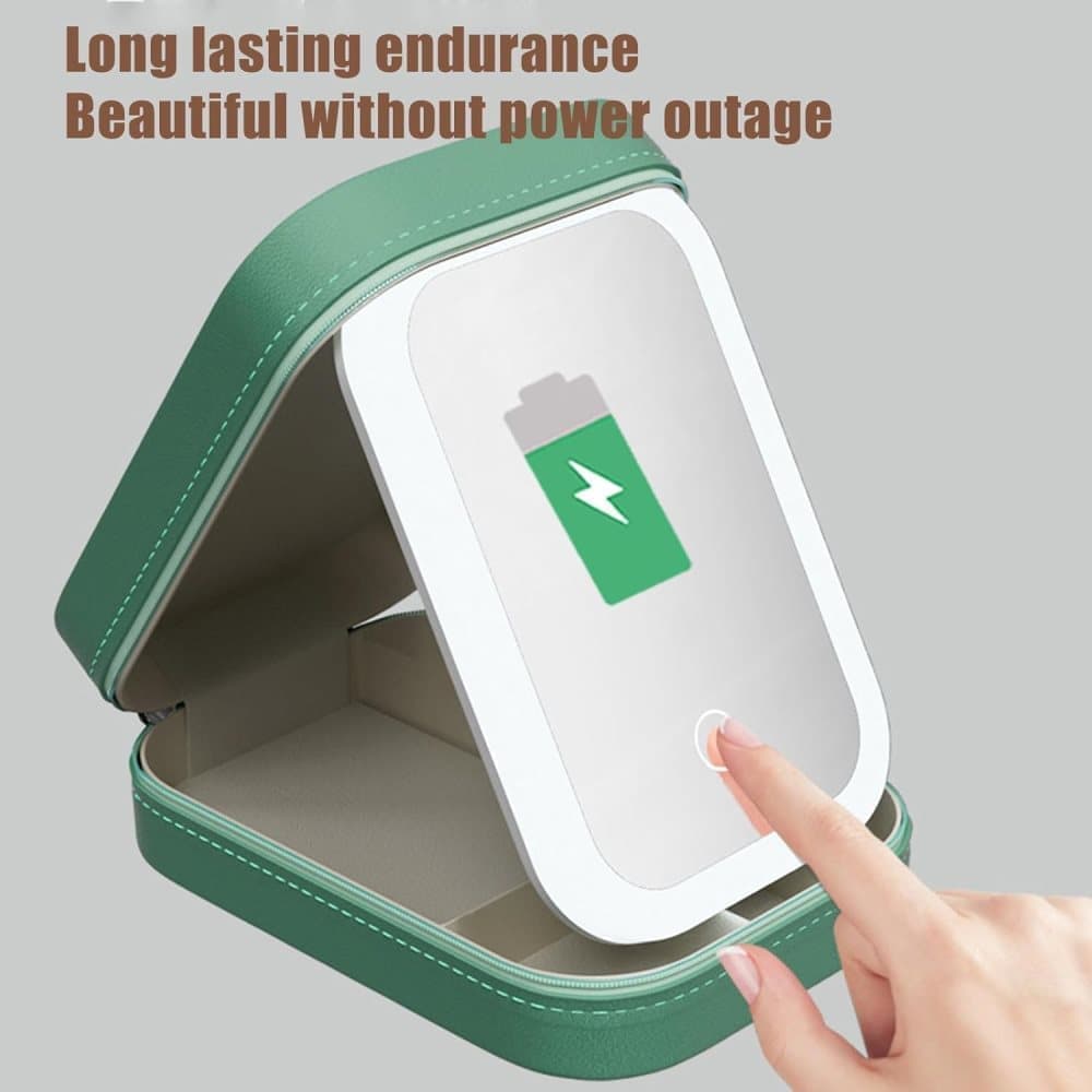 Portable Makeup Bag with LED Mirror, 3 Light Modes & Storage Compartment, Travel Cosmetic Organizer for Women, Green