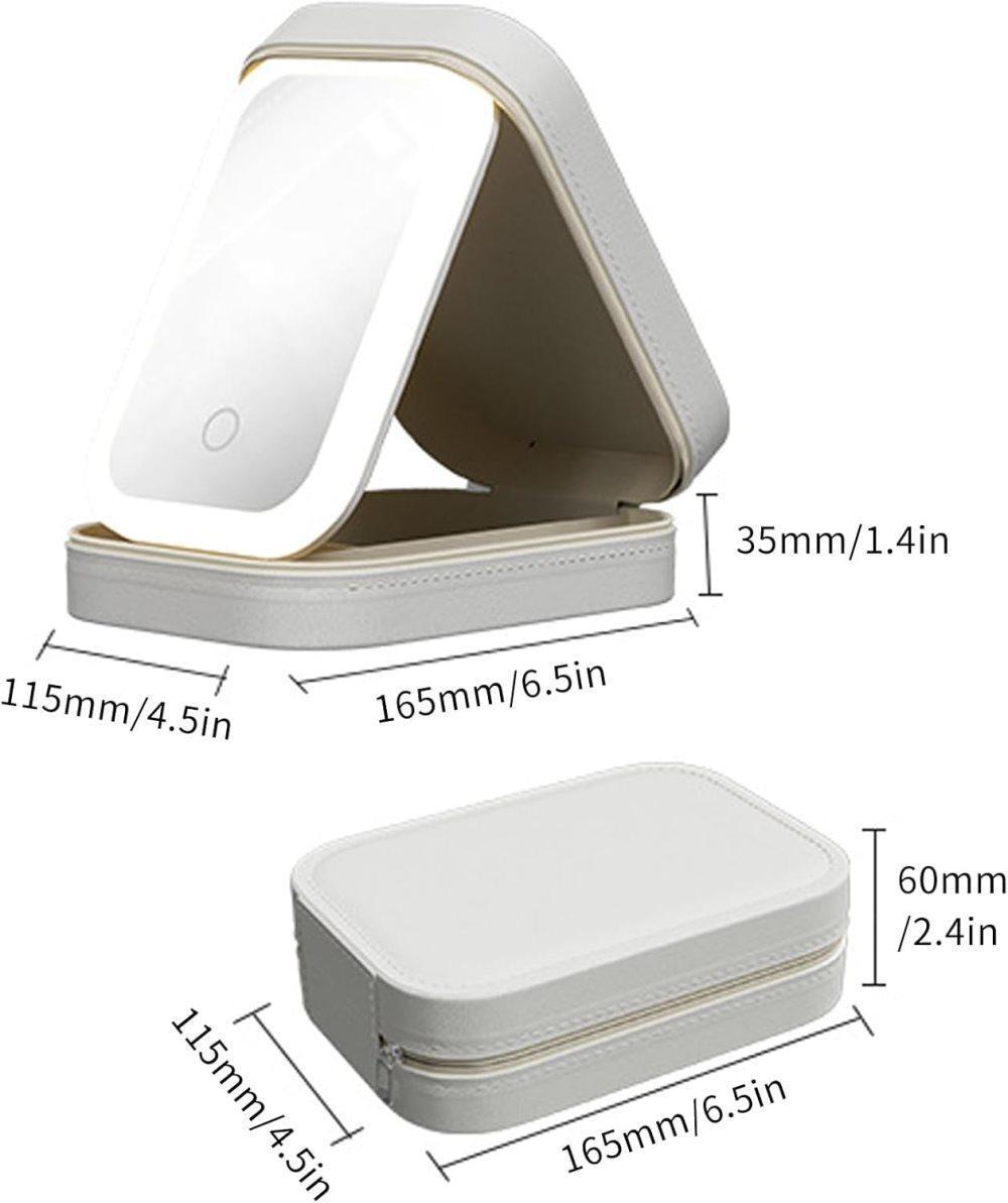 Portable Makeup Bag with LED Mirror 3 Light Modes, Travel Cosmetic Organizer for Women, White