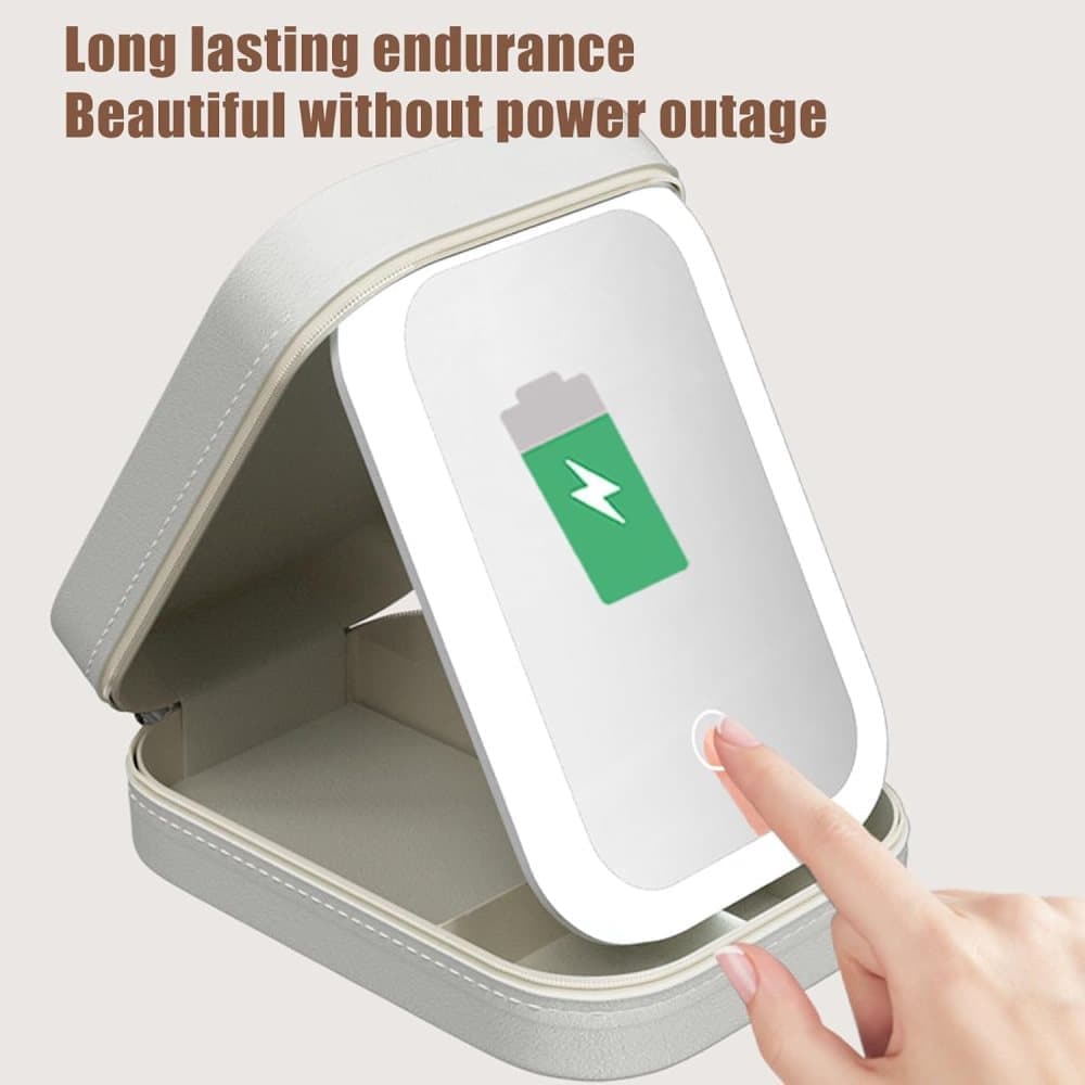 Portable Makeup Bag with LED Mirror 3 Light Modes, Travel Cosmetic Organizer for Women, White