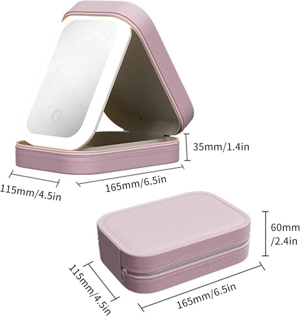 Portable Makeup Bag with LED Mirror 3 Light Modes, Travel Cosmetic Organizer for Women, Pink