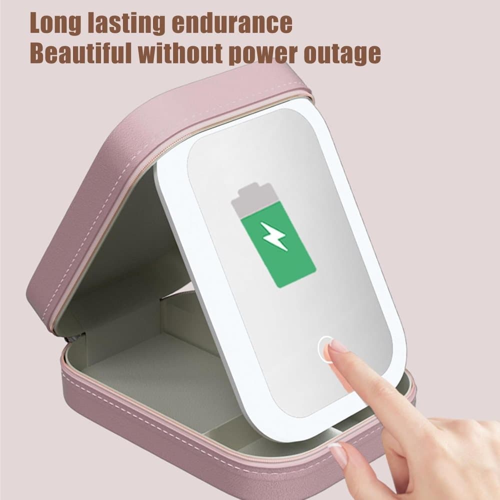 Portable Makeup Bag with LED Mirror 3 Light Modes, Travel Cosmetic Organizer for Women, Pink