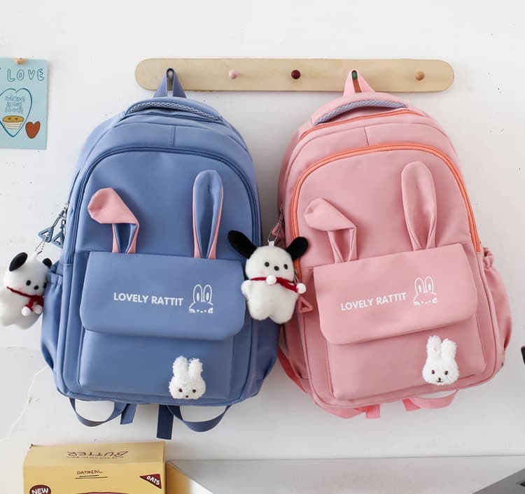 Cute Rabbit Ears School Backpack for Girls 4-Piece, Large Space with Multiple Compartments, Purple