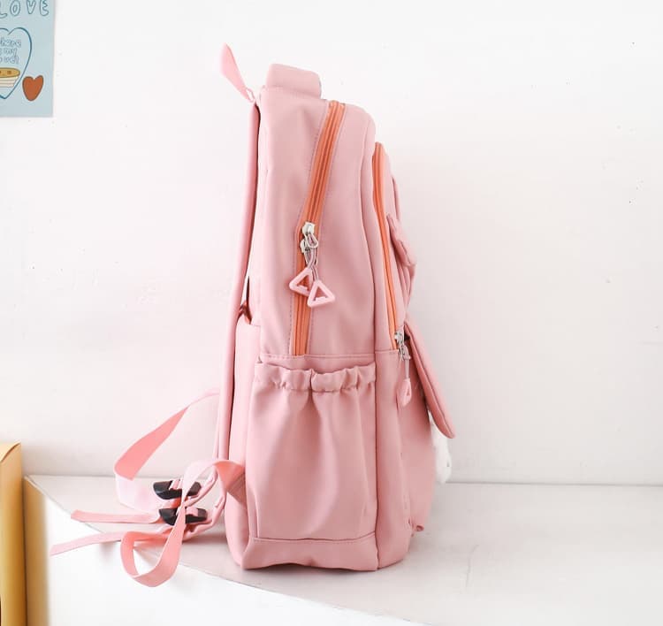 Cute Rabbit Ears Backpack for School Girls, 4-Piece, Large Space with Multiple Compartments, Black