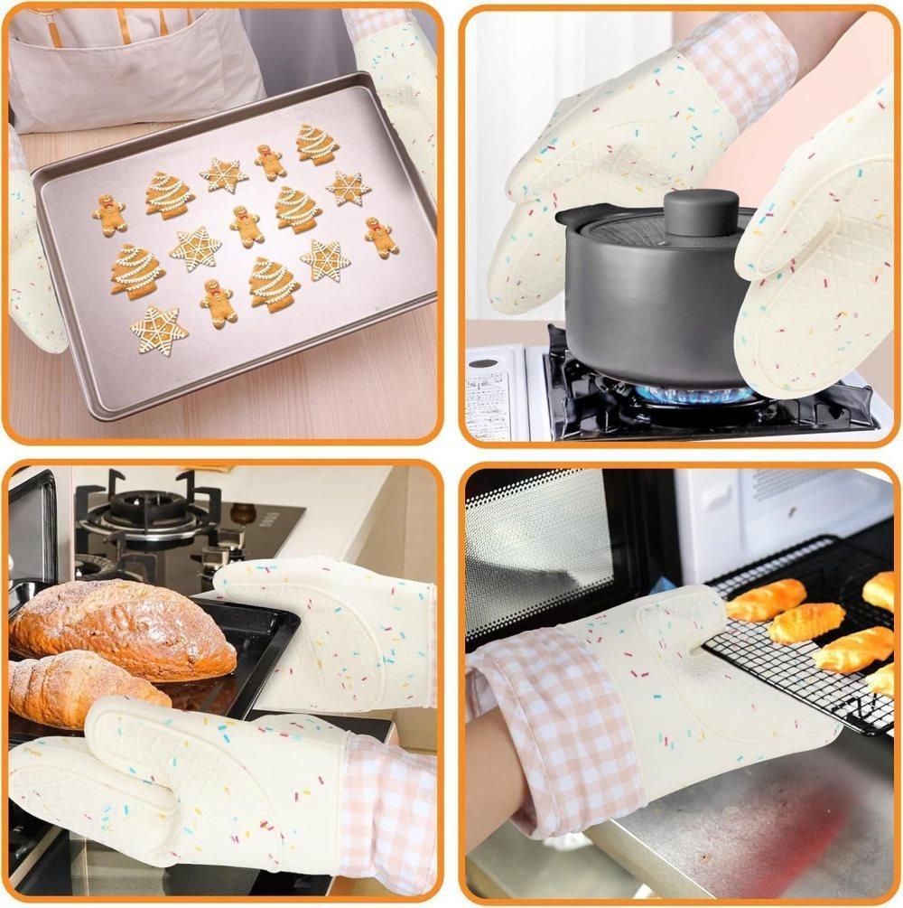 1 Pair Heat-Resistant Oven Mitts and Grill Gloves with Anti-Slip for Kitchen Cooking Baking, Gray