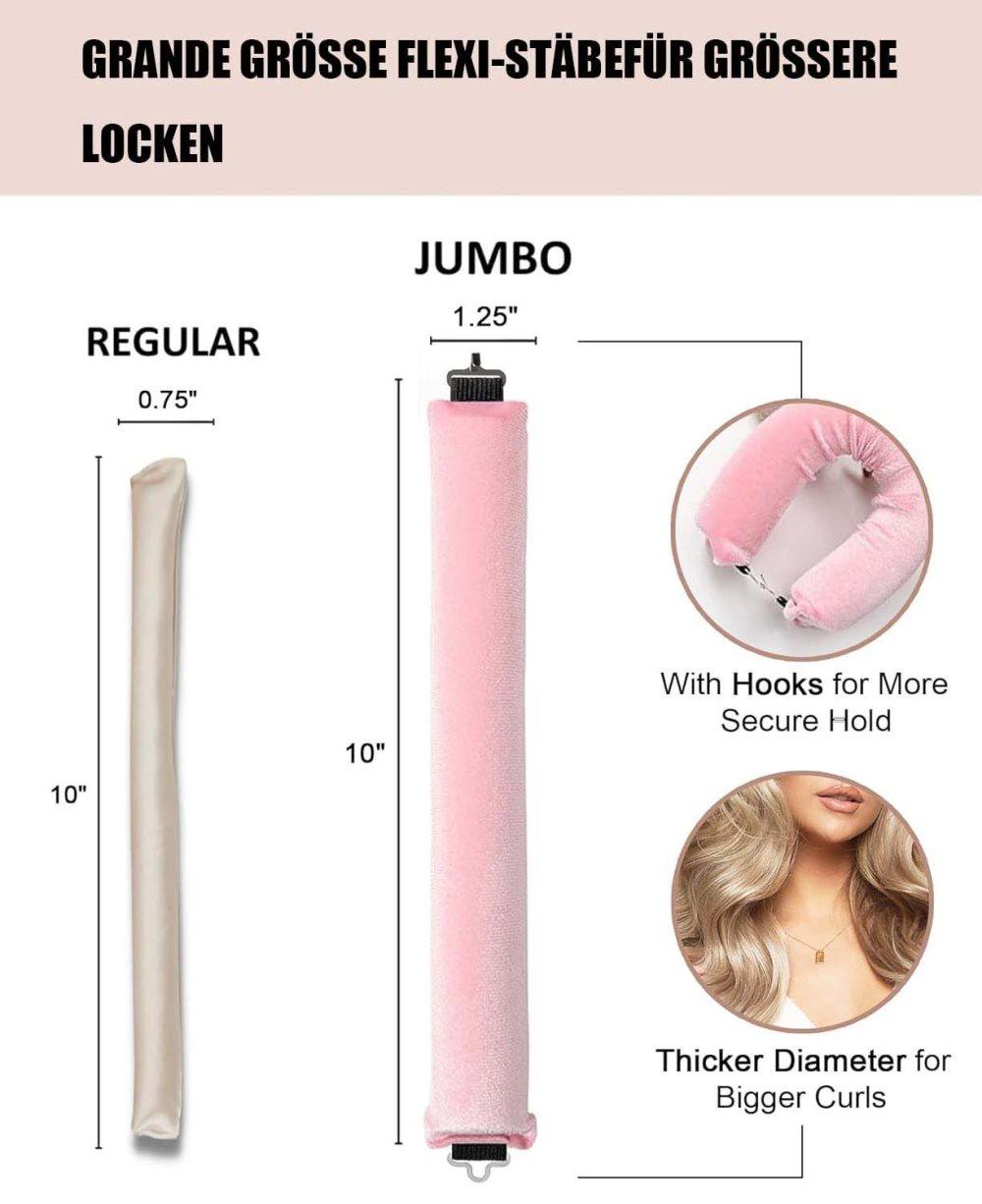 Heat-Free Hair Curlers 4-piece, Pink, Flexible Curling Rollers with Hook, Gentle Hair Care without Heat