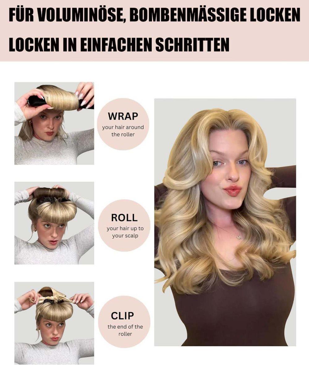 Heat-Free Hair Curlers 4-piece, Gentle Flexible Curling Rollers with Hook, No Heat Hair Care, Wood