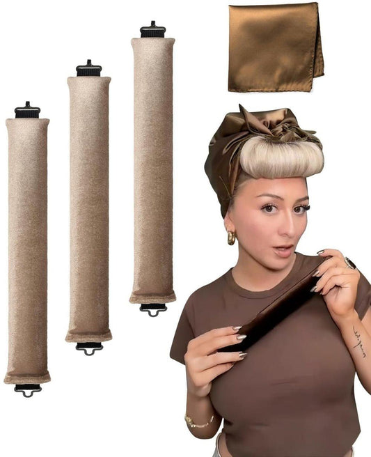 4-Piece Heat-Free Hair Curlers, Flexible No-Heat Hair Rollers with Hook, Brown, 4-Piece