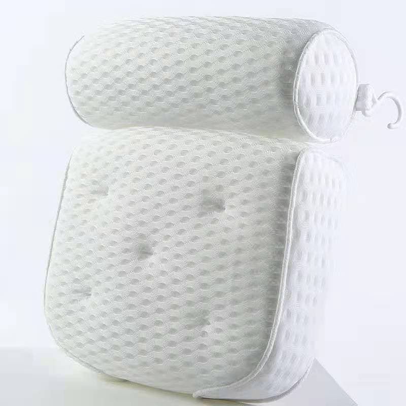 Bathtub Cushion with 7 Suction Cups and 4D Breathable Headrest for Relaxation, White, Compatible with Bathtubs & Massage Tubs