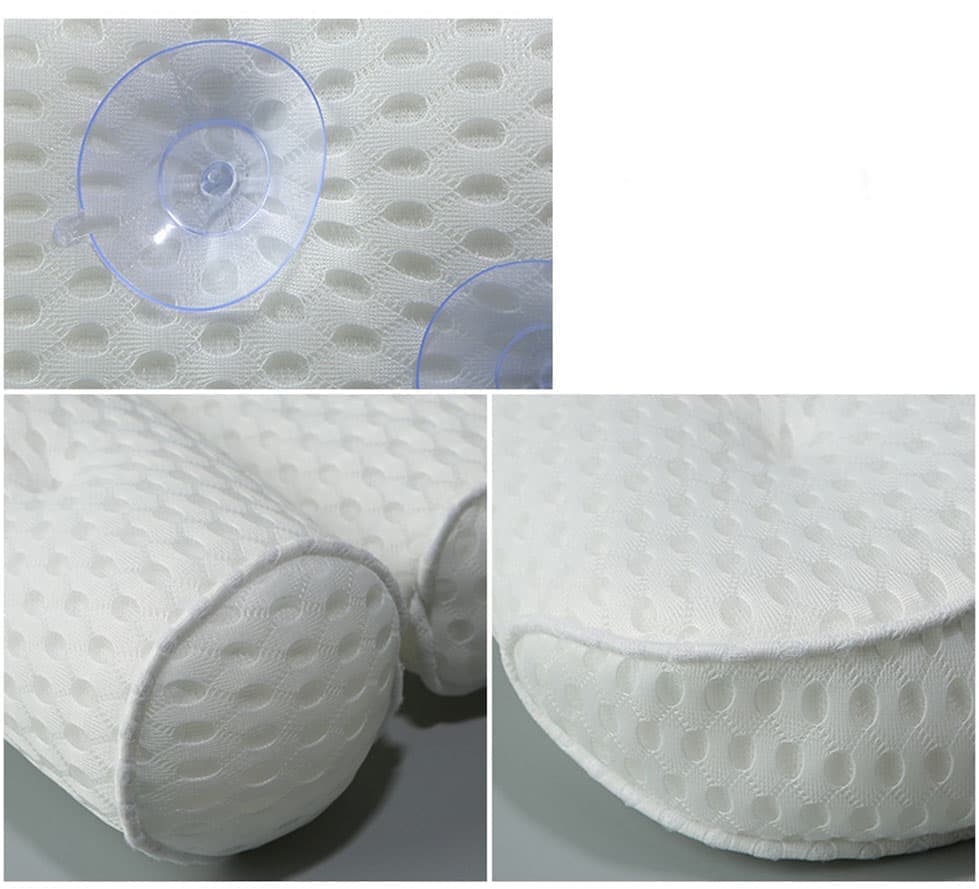 Bathtub Cushion with 7 Suction Cups and 4D Breathable Headrest for Relaxation, White, Compatible with Bathtubs & Massage Tubs
