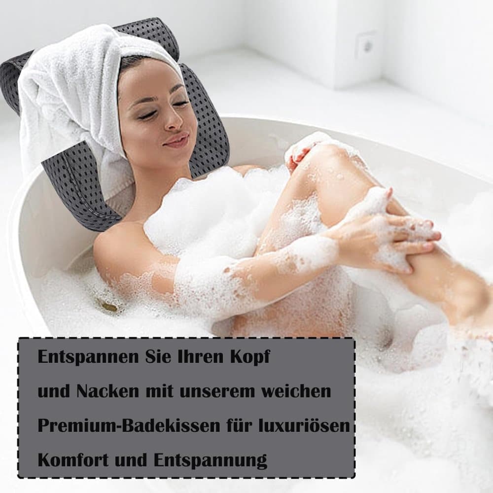 Bathtub Cushion with 7 Suction Cups, 4D Breathable Headrest for Relaxation, Compatible with Bathtubs & Massage Tubs, Gray
