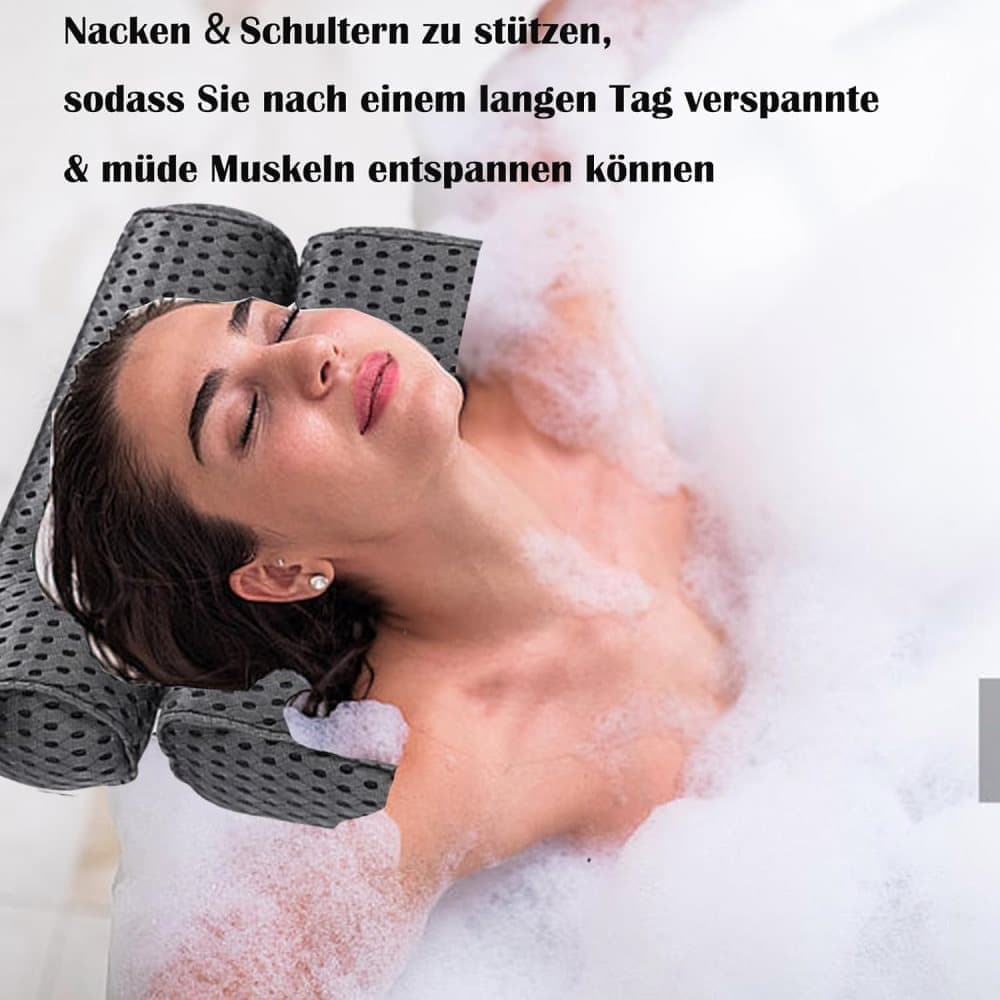 Bathtub Cushion with 7 Suction Cups, 4D Breathable Headrest for Relaxation, Compatible with Bathtubs & Massage Tubs, Gray