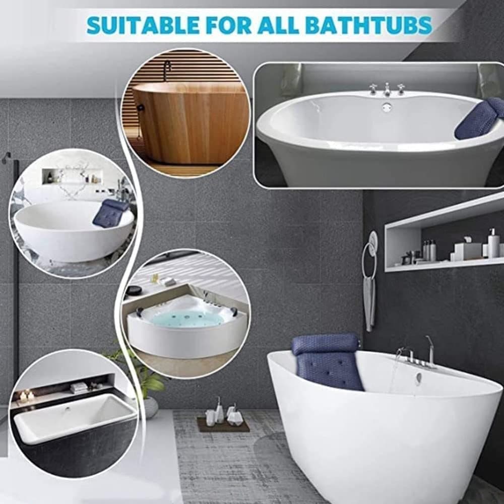 Bathtub Cushion with 7 Suction Cups, 4D Breathable Headrest for Relaxation, Compatible with Bathtubs & Massage Tubs, Blue