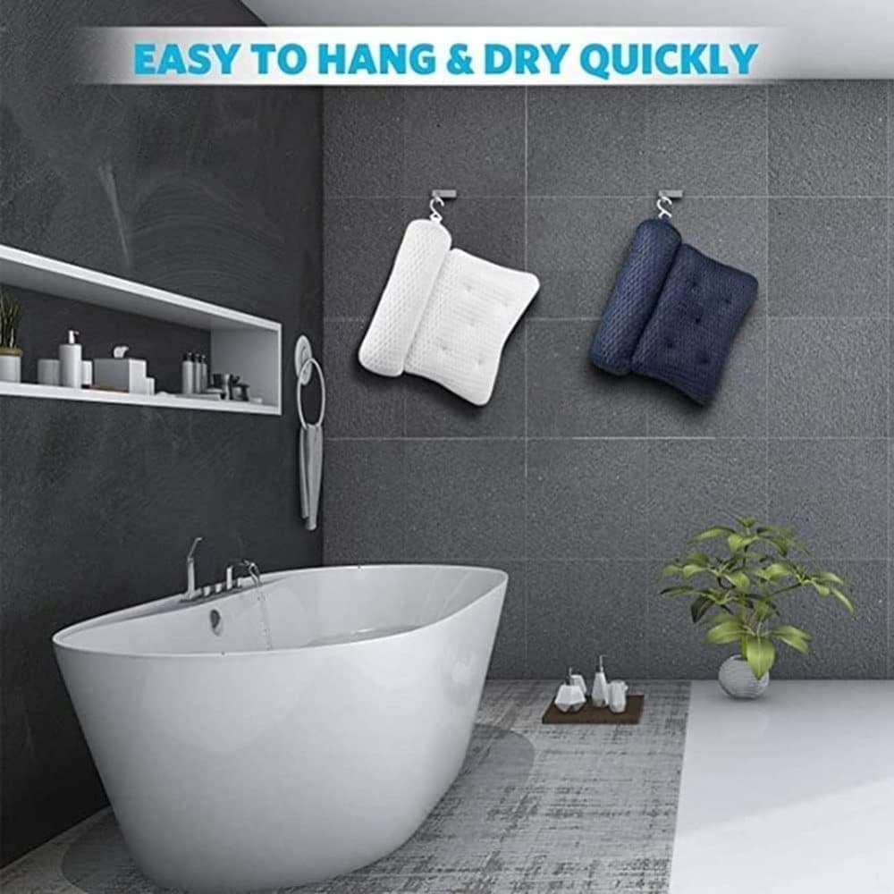 Bathtub Cushion with 7 Suction Cups, 4D Breathable Headrest for Relaxation, Compatible with Bathtubs & Massage Tubs, Blue
