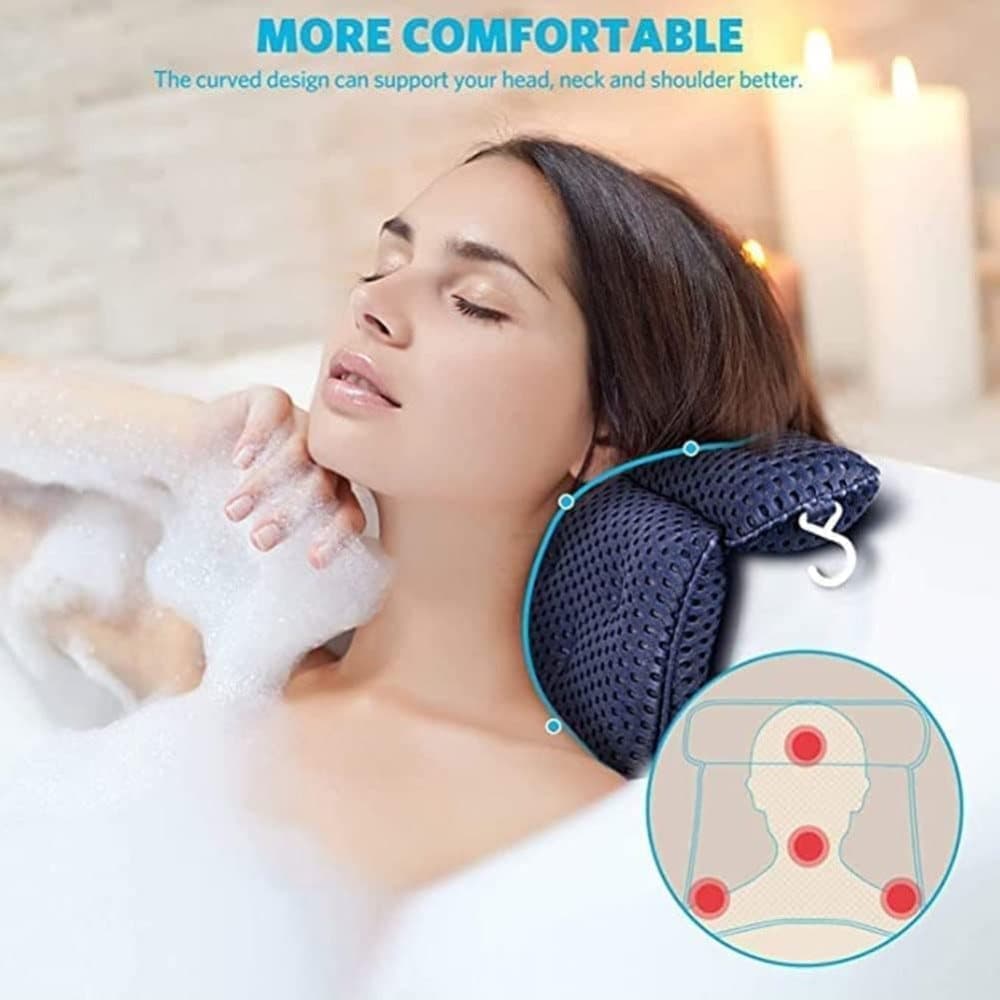 Bathtub Cushion with 7 Suction Cups, 4D Breathable Headrest for Relaxation, Compatible with Bathtubs & Massage Tubs, Blue