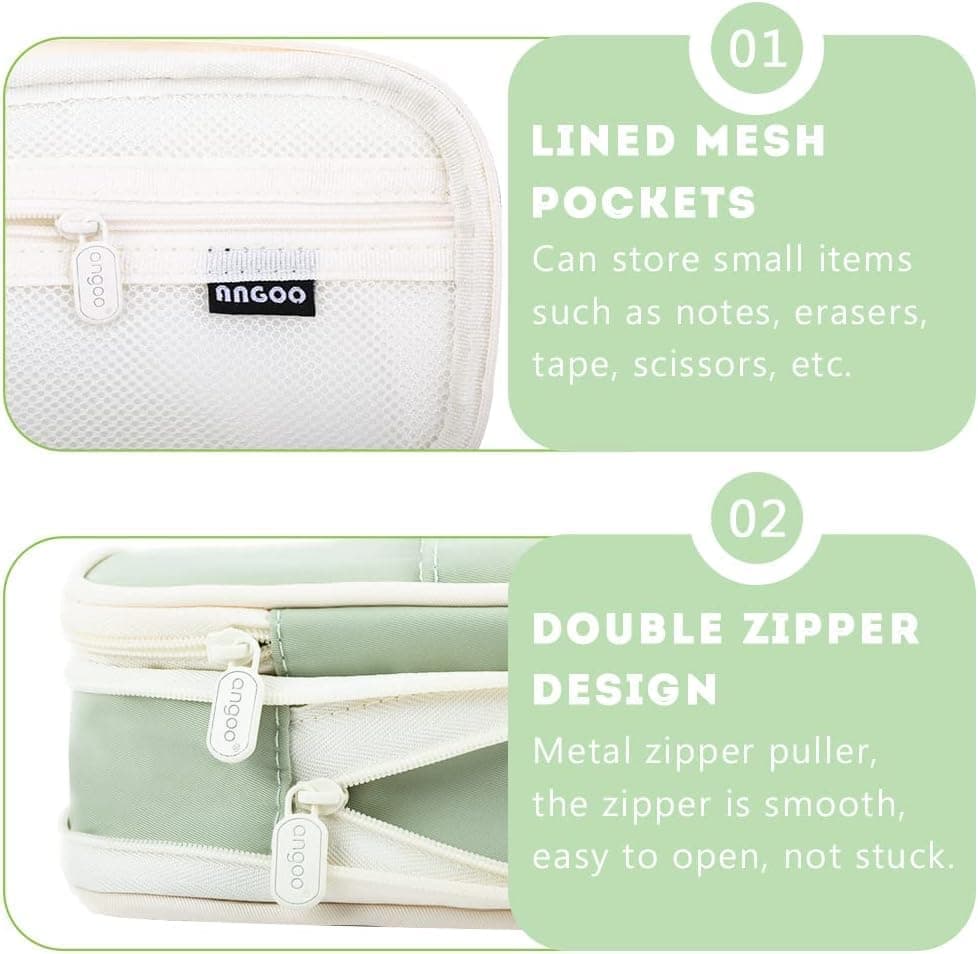 Foldable Multifunctional Pencil Case with Zipper Large Capacity Travel Organizer, Green