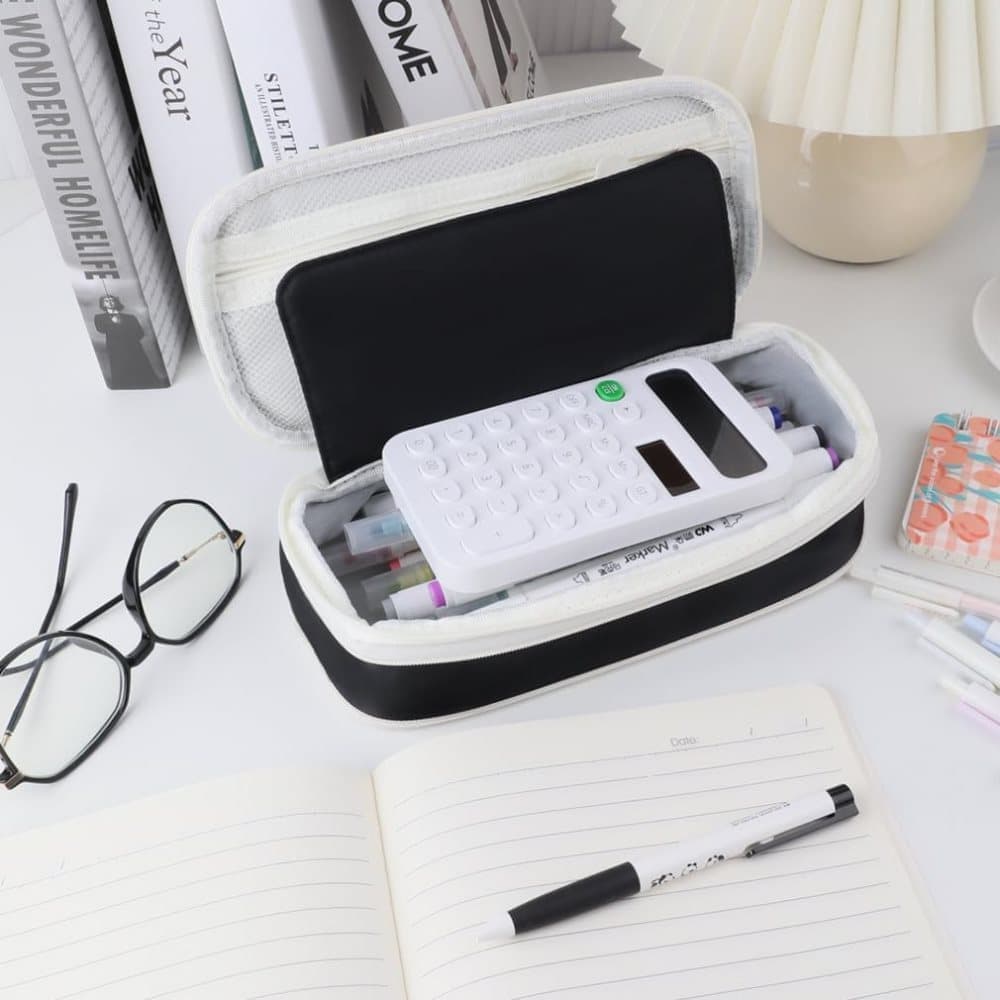Large Capacity Foldable Multifunctional Pencil Case with Zipper, Black