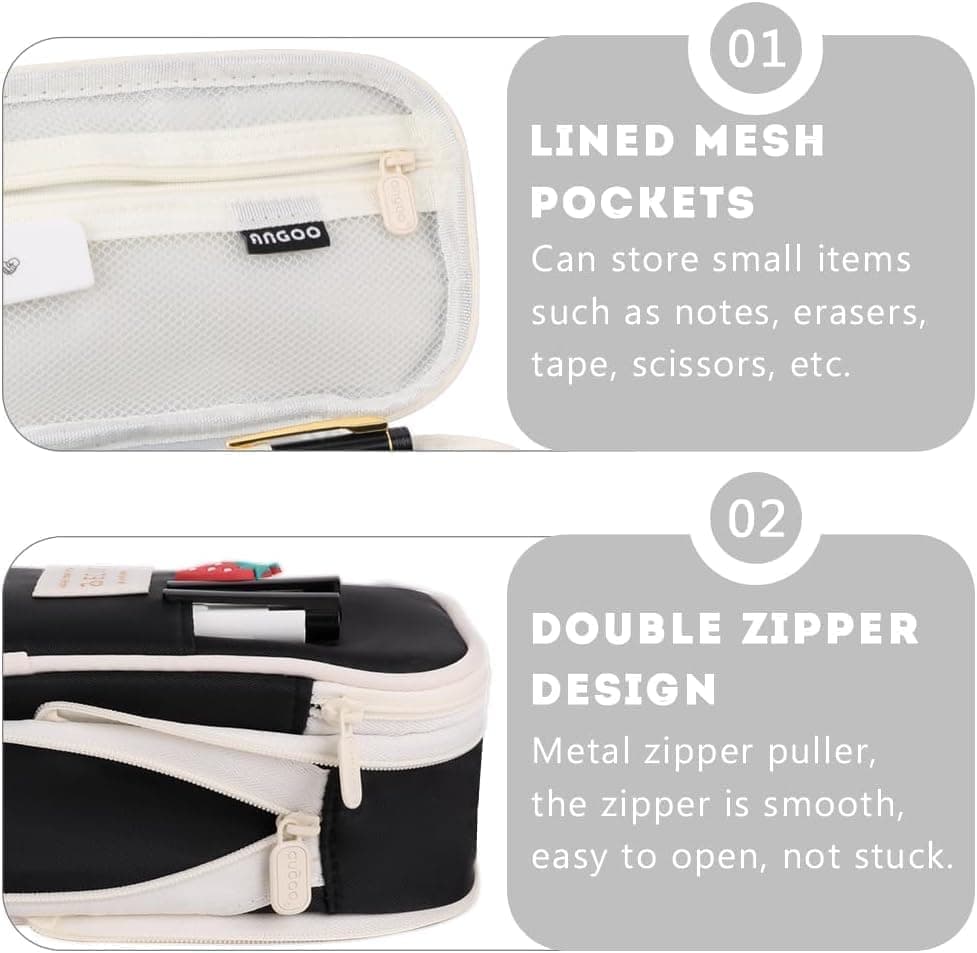 Large Capacity Foldable Multifunctional Pencil Case with Zipper, Black