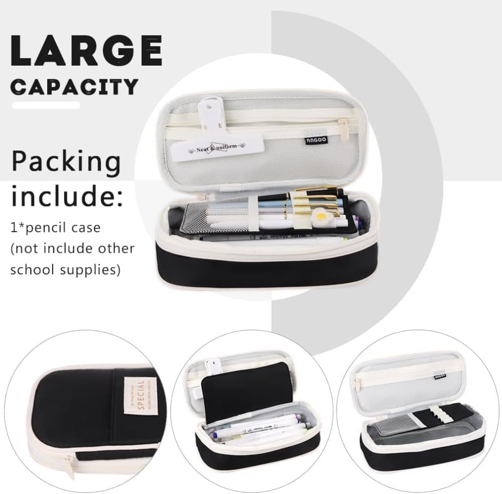 Large Capacity Foldable Multifunctional Pencil Case with Zipper, Black