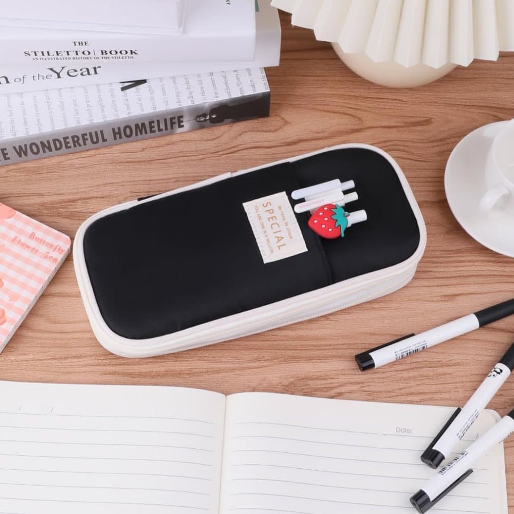 Large Capacity Foldable Multifunctional Pencil Case with Zipper, Black
