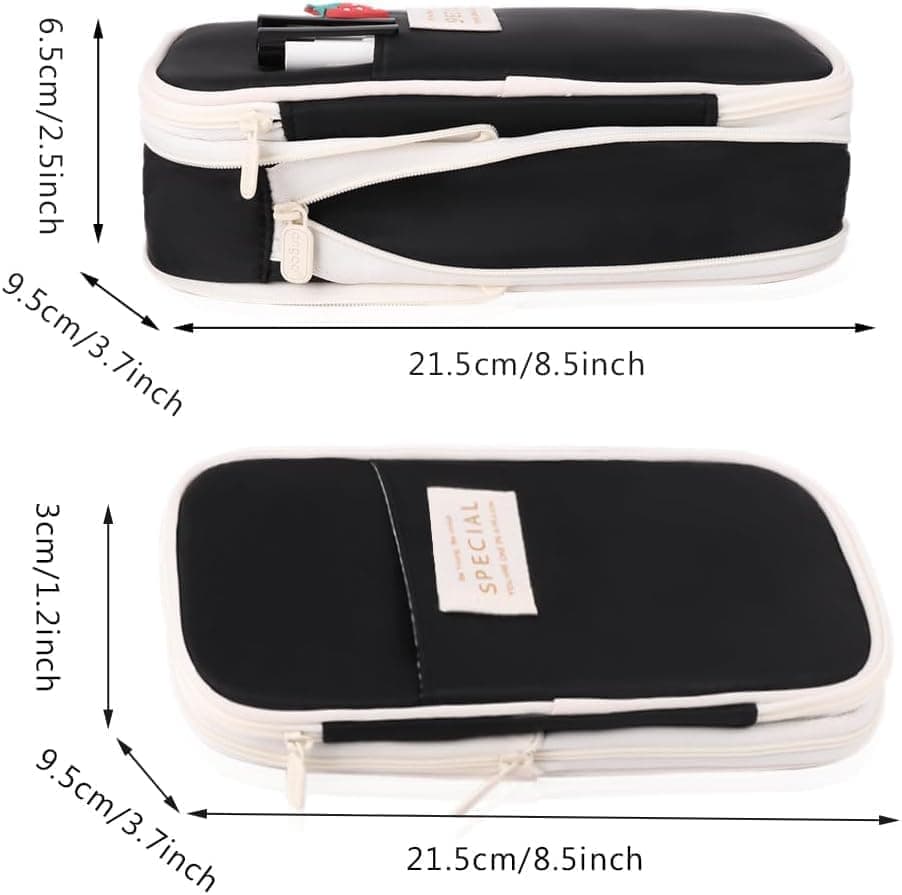 Large Capacity Foldable Multifunctional Pencil Case with Zipper, Black